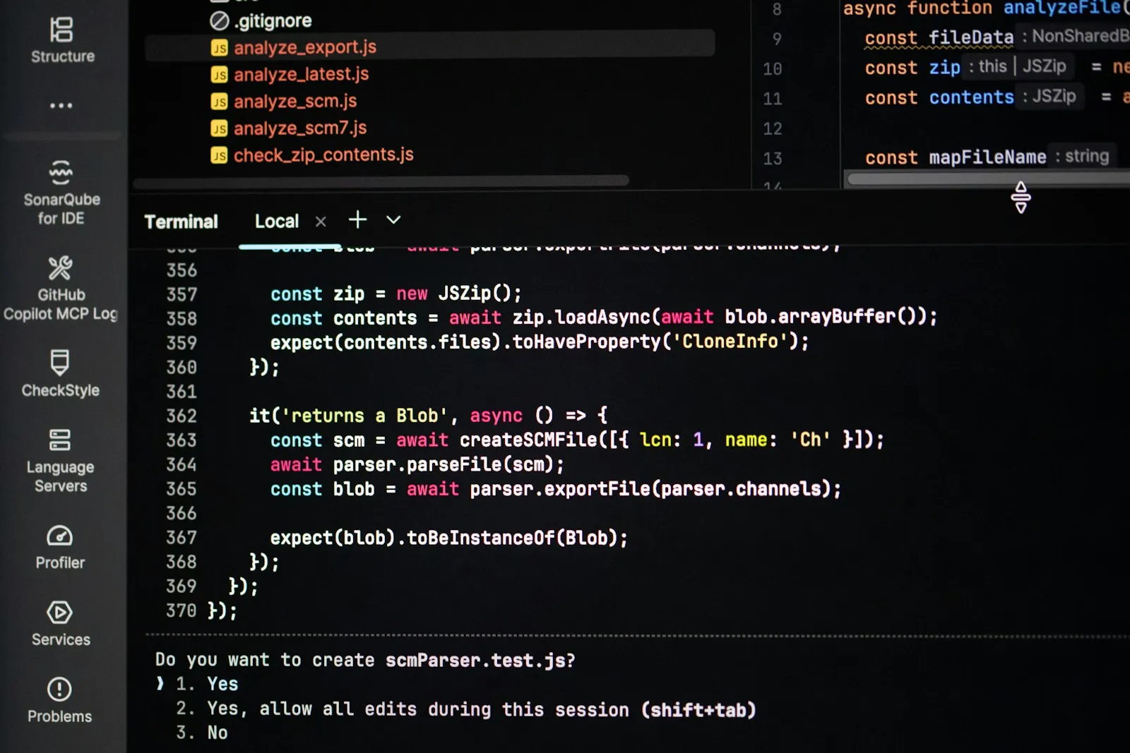 Source code in a dark editor